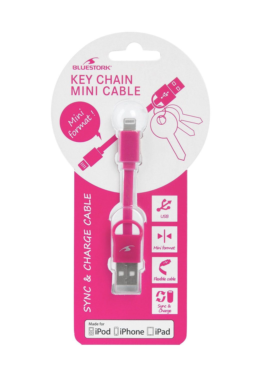 Cable Apple Usb Lightning Mfi Keychain 9 Cm Pink